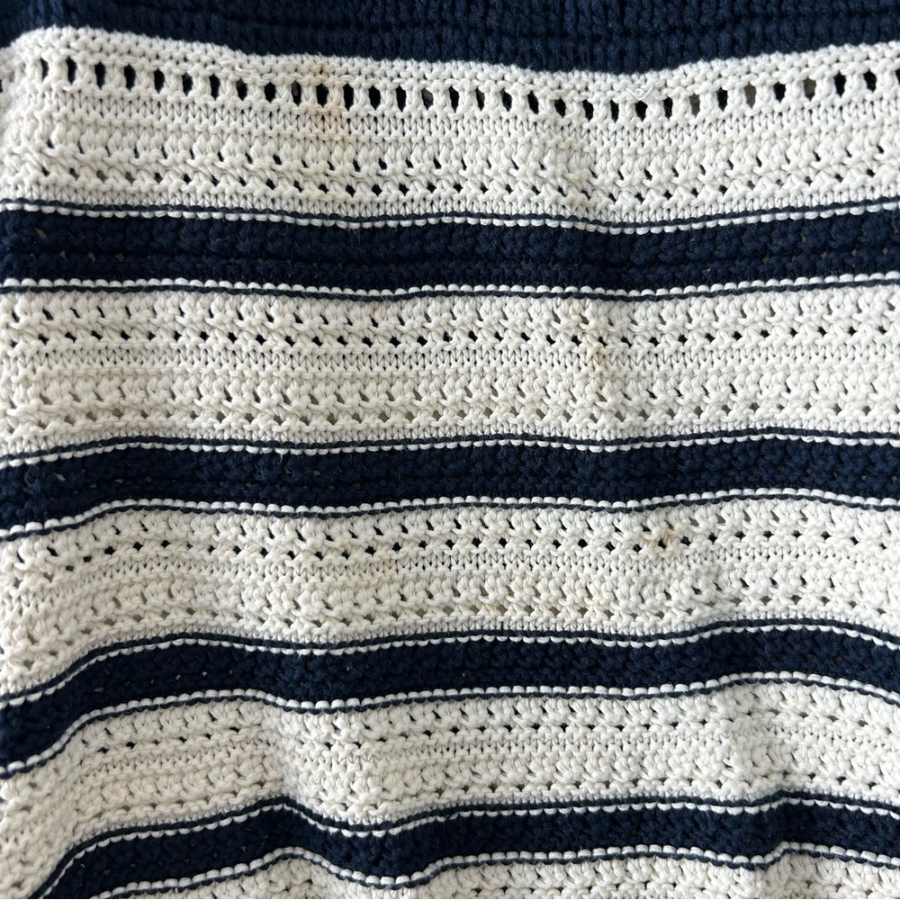 La Ligne Striped Pointelle Pullover Knit Sweater Cream/Blue Size Small - Picture 8 of 12